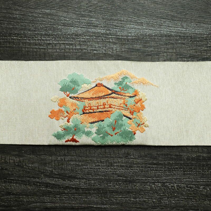 名古屋帯 太鼓柄 良品 正絹 風景柄 名古屋仕立て なごや帯 リサイクル帯 帯 刺繍 金糸 銀糸 金・銀_画像14