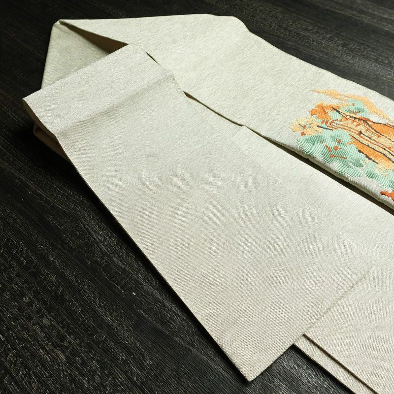 名古屋帯 太鼓柄 良品 正絹 風景柄 名古屋仕立て なごや帯 リサイクル帯 帯 刺繍 金糸 銀糸 金・銀_画像20