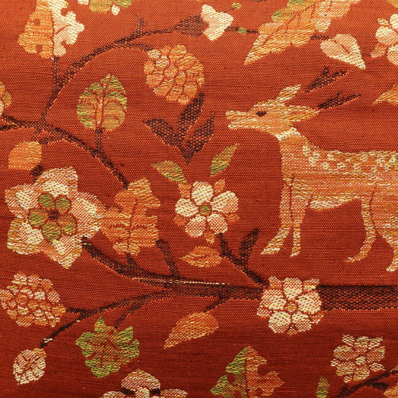 名古屋帯 六通柄 良品 正絹 人物・動物柄 松葉仕立て なごや帯 リサイクル帯 帯 紬地 橙_画像2