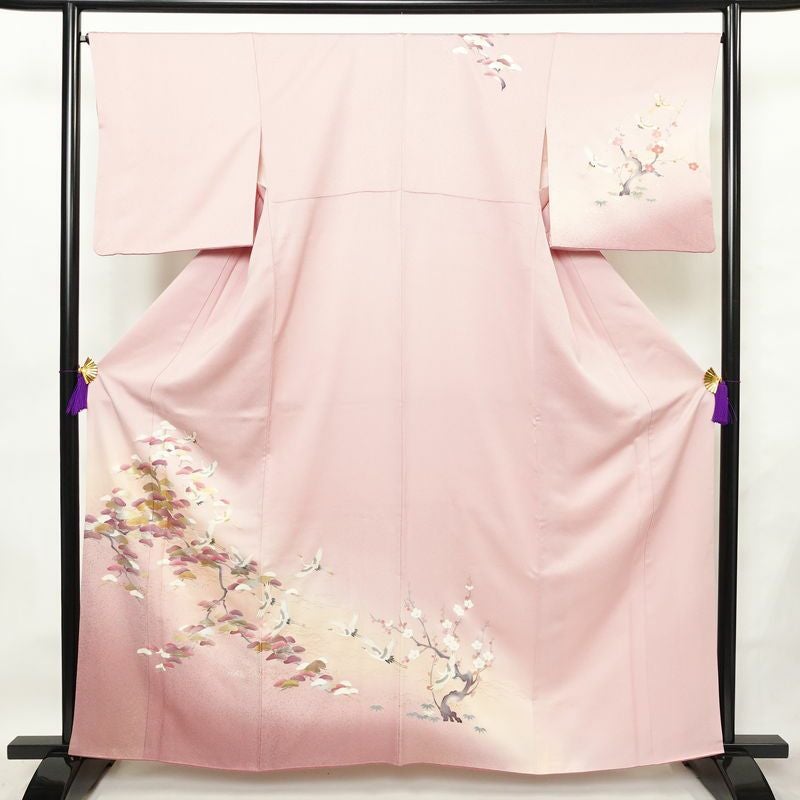 訪問着 良品 正絹 風景柄 袷仕立て 身丈160.5cm 裄丈66.5cm リサイクル着物 着物 箔 金彩 入学式 卒業式 七五三 お宮参り フォーマル 上品 松竹梅 ピンク_画像1