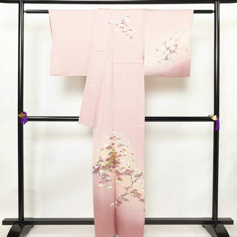 訪問着 良品 正絹 風景柄 袷仕立て 身丈160.5cm 裄丈66.5cm リサイクル着物 着物 箔 金彩 入学式 卒業式 七五三 お宮参り フォーマル 上品 松竹梅 ピンク_画像2