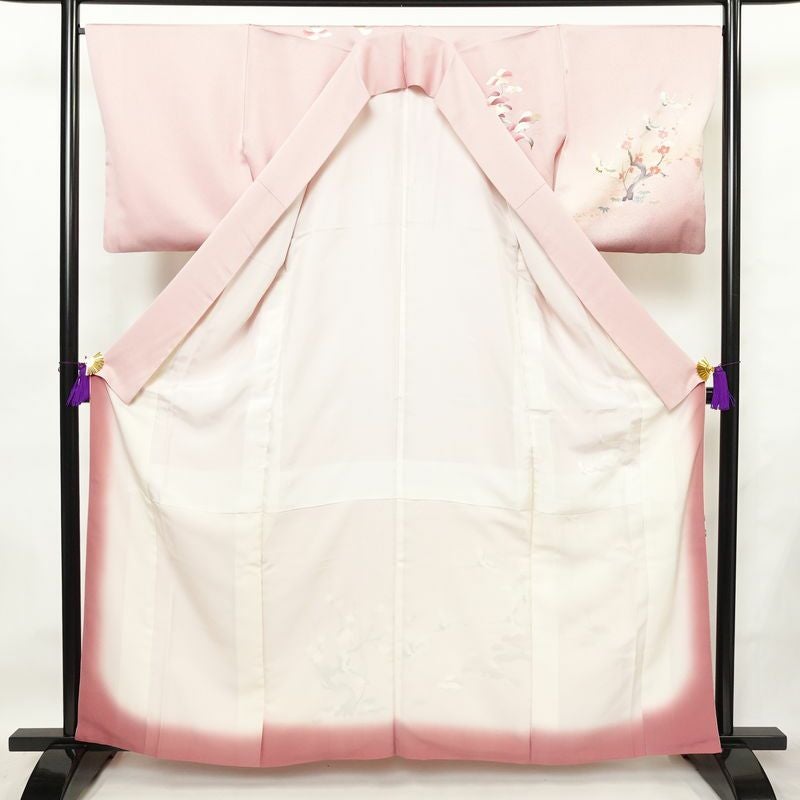 訪問着 良品 正絹 風景柄 袷仕立て 身丈160.5cm 裄丈66.5cm リサイクル着物 着物 箔 金彩 入学式 卒業式 七五三 お宮参り フォーマル 上品 松竹梅 ピンク_画像3