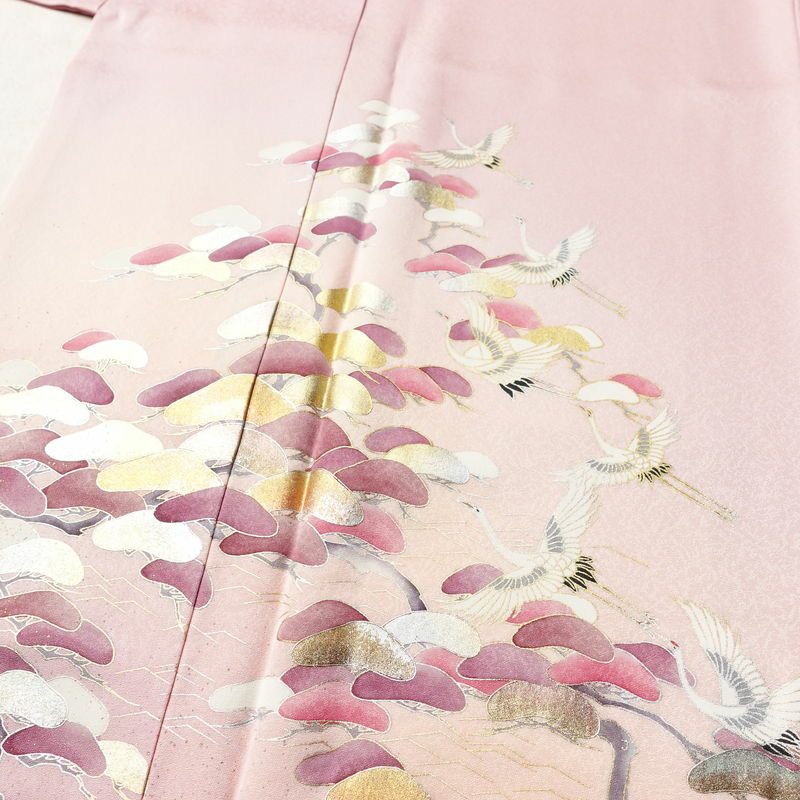 訪問着 良品 正絹 風景柄 袷仕立て 身丈160.5cm 裄丈66.5cm リサイクル着物 着物 箔 金彩 入学式 卒業式 七五三 お宮参り フォーマル 上品 松竹梅 ピンク_画像5
