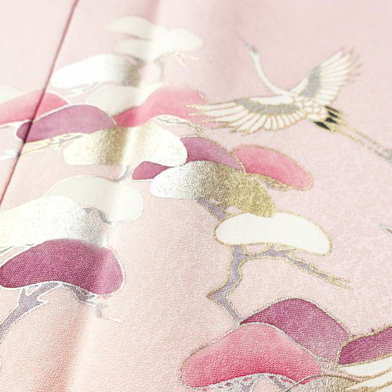 訪問着 良品 正絹 風景柄 袷仕立て 身丈160.5cm 裄丈66.5cm リサイクル着物 着物 箔 金彩 入学式 卒業式 七五三 お宮参り フォーマル 上品 松竹梅 ピンク_画像9