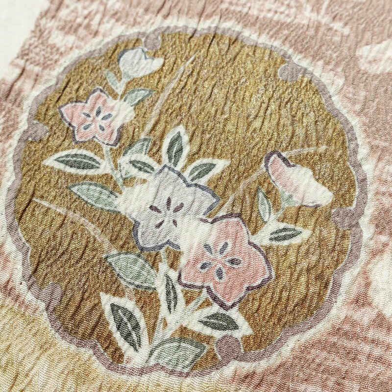 付け下げ 良品 落款入り 絞り ふくれ織 トールサイズ 正絹 古典柄 袷仕立て 身丈171cm 裄丈67.5cm リサイクル着物 着物 箔 金糸 入学式 卒業式 七五三 お宮参り フォーマル 粋 東雲色 扇面 橙_画像8