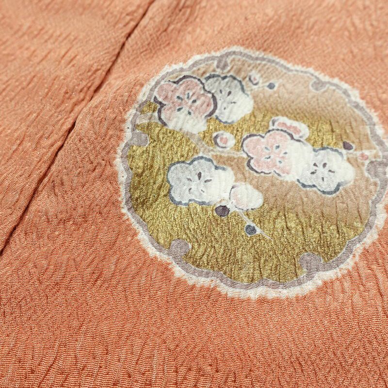 付け下げ 良品 落款入り 絞り ふくれ織 トールサイズ 正絹 古典柄 袷仕立て 身丈171cm 裄丈67.5cm リサイクル着物 着物 箔 金糸 入学式 卒業式 七五三 お宮参り フォーマル 粋 東雲色 扇面 橙_画像18