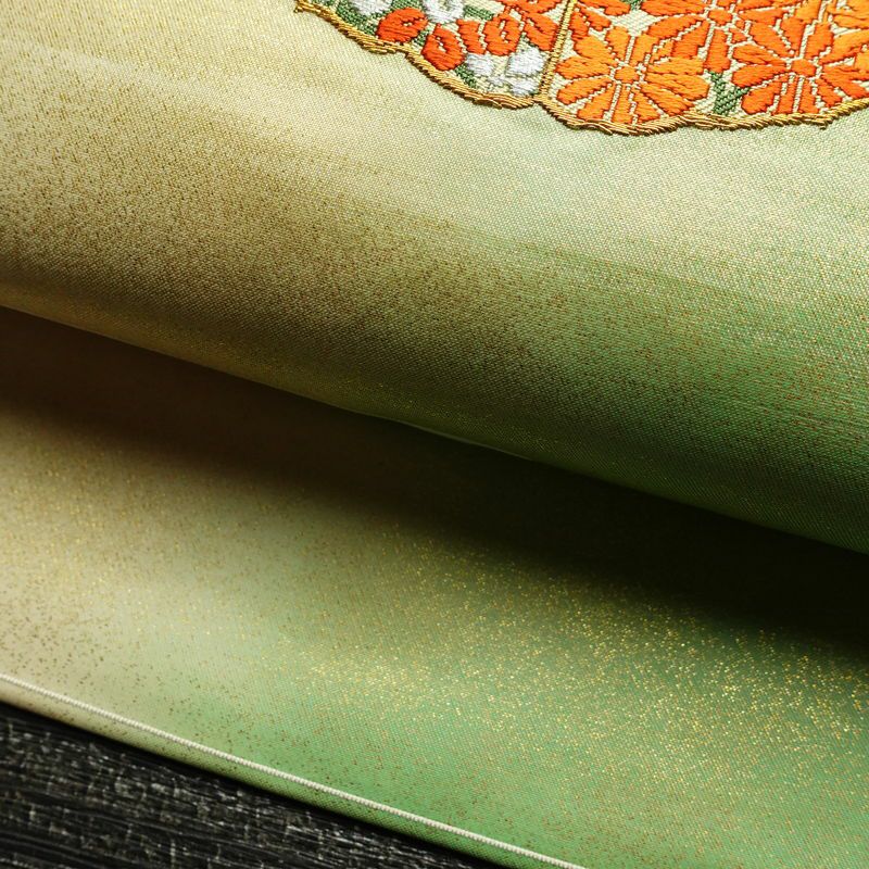 名古屋帯 太鼓柄 正絹 花柄 名古屋仕立て なごや帯 リサイクル帯 帯 刺繍 金糸 紅葉 菖蒲 白_画像7