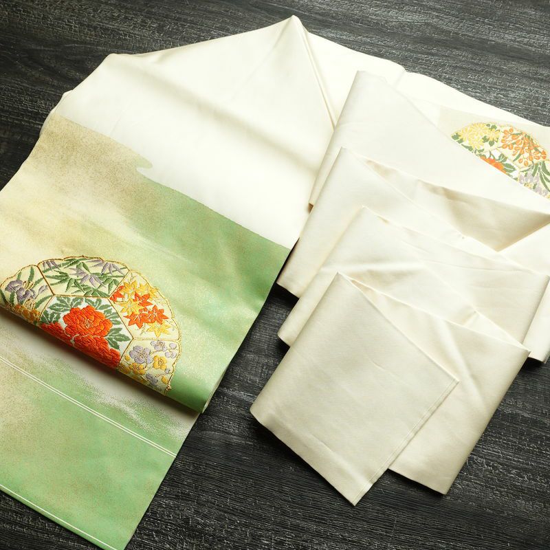 名古屋帯 太鼓柄 正絹 花柄 名古屋仕立て なごや帯 リサイクル帯 帯 刺繍 金糸 紅葉 菖蒲 白_画像17