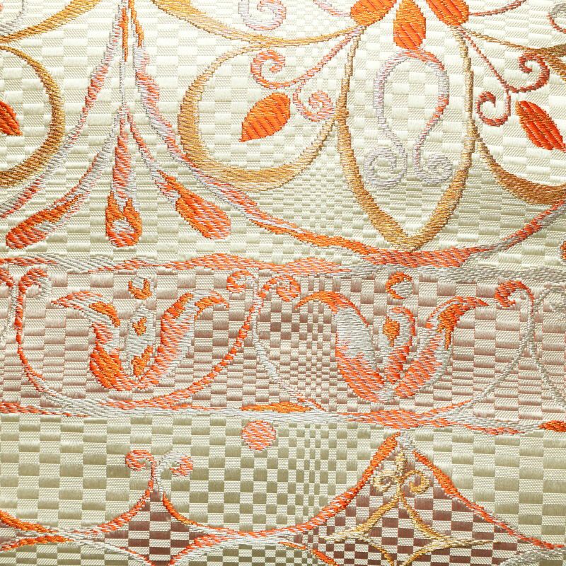 名古屋帯 六通柄 良品 正絹 幾何学柄・抽象柄 名古屋仕立て なごや帯 リサイクル帯 帯 クリーム_画像2