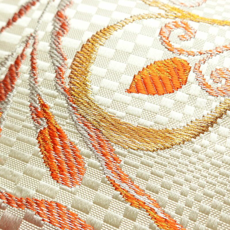 名古屋帯 六通柄 良品 正絹 幾何学柄・抽象柄 名古屋仕立て なごや帯 リサイクル帯 帯 クリーム_画像5