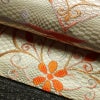 名古屋帯 六通柄 良品 正絹 幾何学柄・抽象柄 名古屋仕立て なごや帯 リサイクル帯 帯 クリーム_画像7