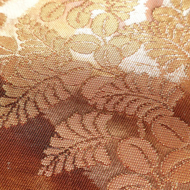 名古屋帯 六通柄 正絹 木の葉・植物柄 名古屋仕立て なごや帯 リサイクル帯 帯 箔 赤・朱_画像3