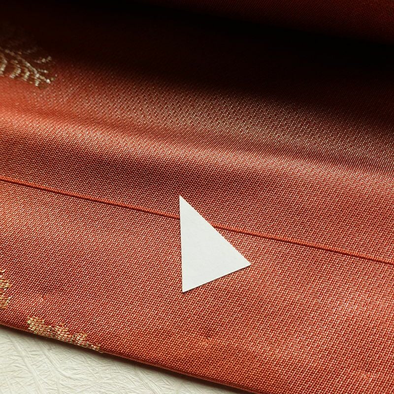 名古屋帯 六通柄 正絹 木の葉・植物柄 名古屋仕立て なごや帯 リサイクル帯 帯 箔 赤・朱_画像8