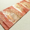 名古屋帯 六通柄 正絹 木の葉・植物柄 名古屋仕立て なごや帯 リサイクル帯 帯 箔 赤・朱_画像9
