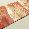 名古屋帯 六通柄 正絹 木の葉・植物柄 名古屋仕立て なごや帯 リサイクル帯 帯 箔 赤・朱_画像12