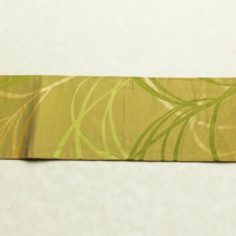 名古屋帯 六通柄 正絹 木の葉・植物柄 名古屋仕立て なごや帯 リサイクル帯 帯 黄・黄土色_画像13