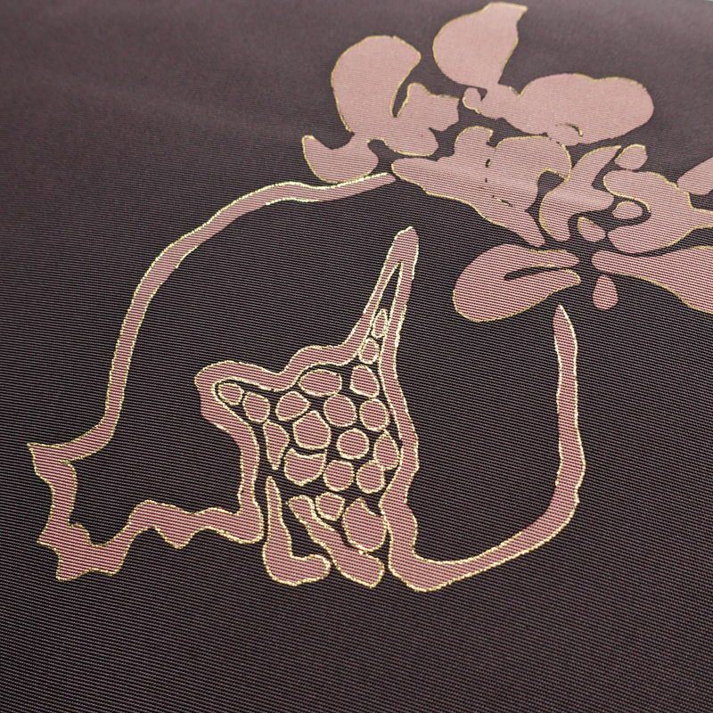 名古屋帯 太鼓柄 正絹 木の葉・植物柄 名古屋仕立て なごや帯 リサイクル帯 帯 金彩 紫・藤色_画像3