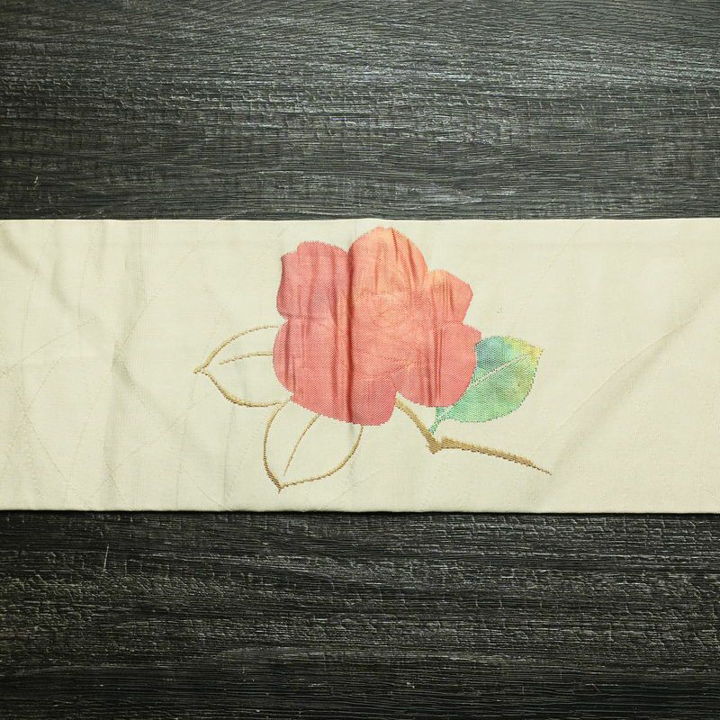 名古屋帯 太鼓柄 正絹 花柄 名古屋仕立て なごや帯 リサイクル帯 帯 金糸 銀糸 クリーム_画像14