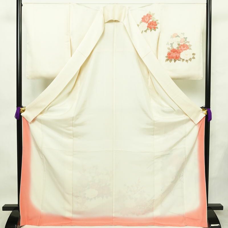 付け下げ トールサイズ 正絹 花柄 袷仕立て 身丈173cm 裄丈66.5cm リサイクル着物 着物 入学式 卒業式 七五三 お宮参り フォーマル 上品 菊 芍薬 クリーム_画像3