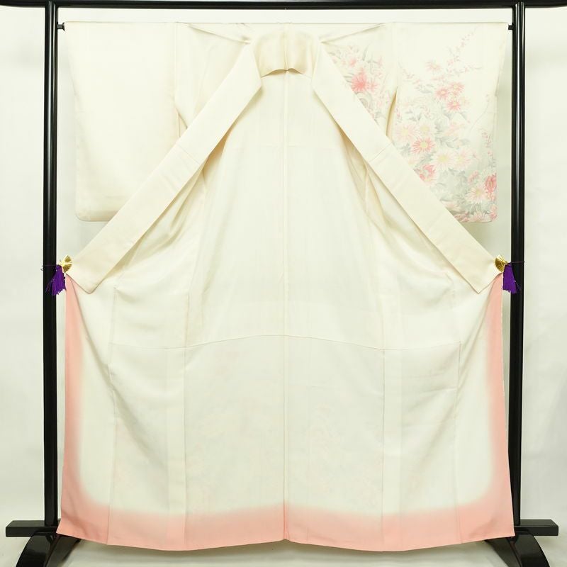 訪問着 正絹 花柄 袷仕立て 身丈162cm 裄丈66cm リサイクル着物 着物 金彩 入学式 卒業式 七五三 お宮参り フォーマル レトロ 白_画像3