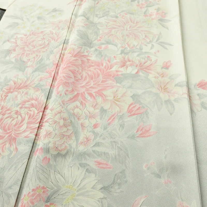 訪問着 正絹 花柄 袷仕立て 身丈162cm 裄丈66cm リサイクル着物 着物 金彩 入学式 卒業式 七五三 お宮参り フォーマル レトロ 白_画像5