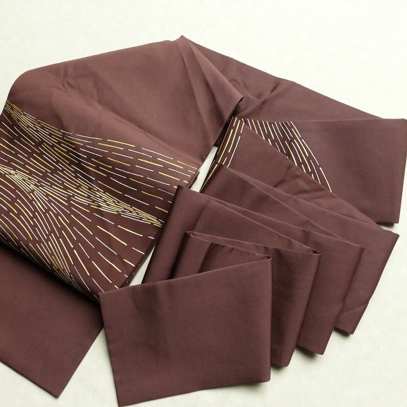 名古屋帯 太鼓柄 正絹 幾何学柄・抽象柄 名古屋仕立て なごや帯 リサイクル帯 帯 シンプル 小豆・エンジ_画像16