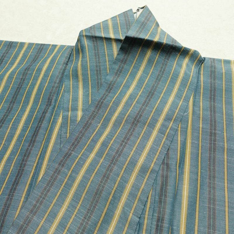 紬 ポリエステル 縞柄・線柄 袷仕立て 身丈163.5cm 裄丈66cm リサイクル着物 着物 モダン カジュアル 青・紺_画像16