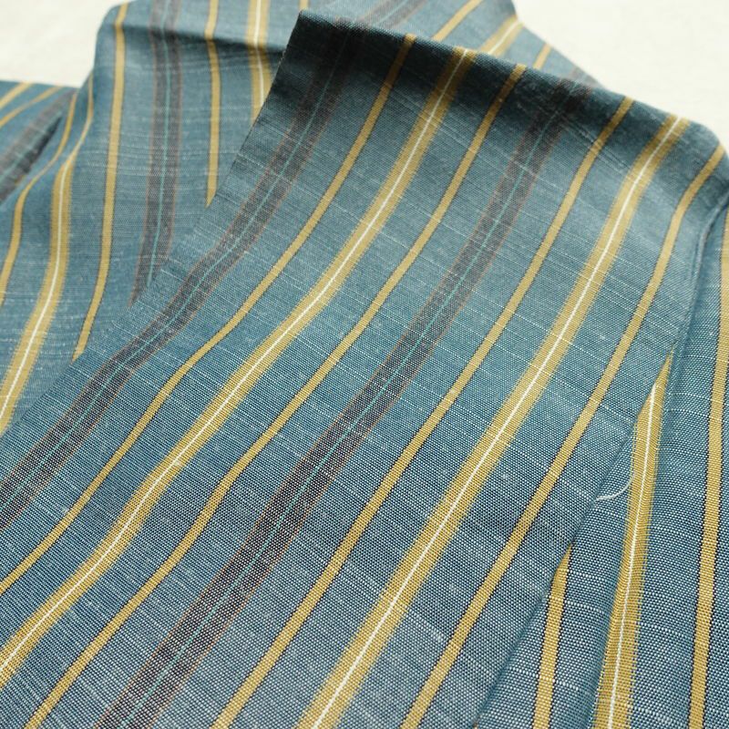 紬 ポリエステル 縞柄・線柄 袷仕立て 身丈163.5cm 裄丈66cm リサイクル着物 着物 モダン カジュアル 青・紺_画像17
