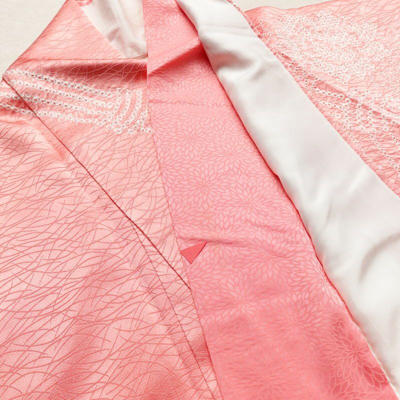 訪問着 絞り 綸子 正絹 古典柄 袷仕立て 身丈164cm 裄丈66.5cm リサイクル着物 着物 フォーマル 粋 ピンク_画像15