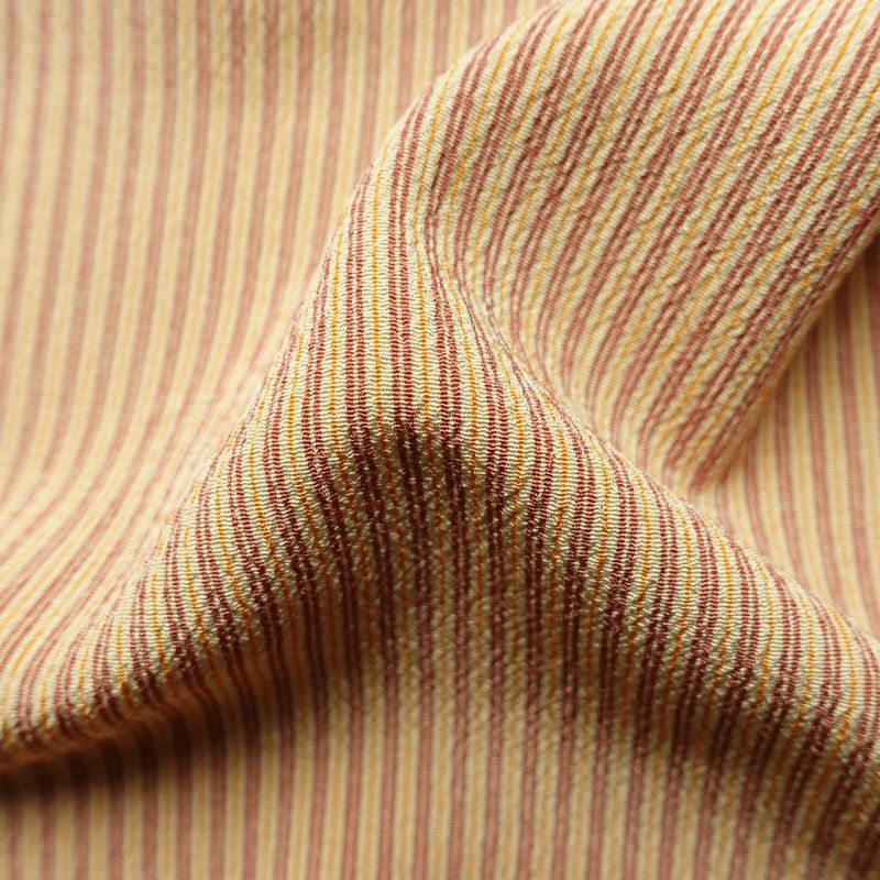 単衣 小紋 縮緬 ポリエステル 縞柄・線柄 単衣仕立て 身丈160cm 裄丈67cm リサイクル着物 着物 シンプル ベージュ_画像21