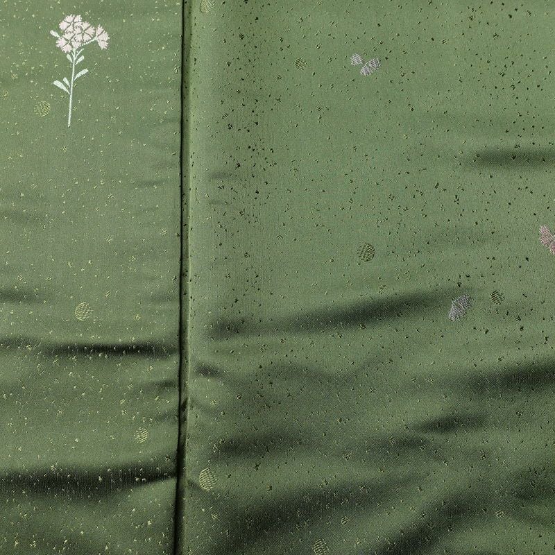 小紋 良品 しつけ糸付き 正絹 花柄 袷仕立て 身丈153cm 裄丈64cm リサイクル着物 着物 緑・うぐいす色_画像6
