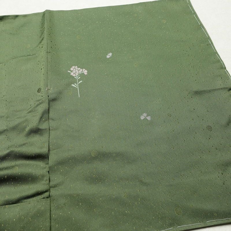 小紋 良品 しつけ糸付き 正絹 花柄 袷仕立て 身丈153cm 裄丈64cm リサイクル着物 着物 緑・うぐいす色_画像14