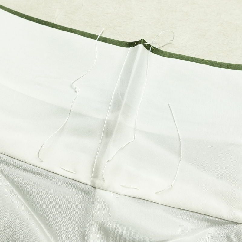 小紋 良品 しつけ糸付き 正絹 花柄 袷仕立て 身丈153cm 裄丈64cm リサイクル着物 着物 緑・うぐいす色_画像19