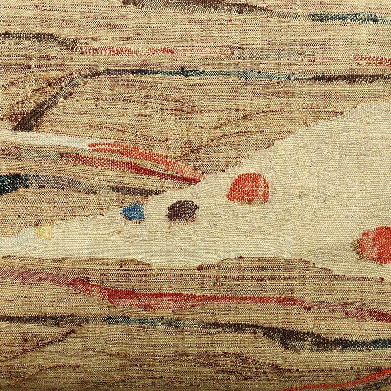 名古屋帯 太鼓柄 良品 正絹 幾何学柄・抽象柄 松葉仕立て なごや帯 リサイクル帯 帯 紬地 ベージュ_画像2