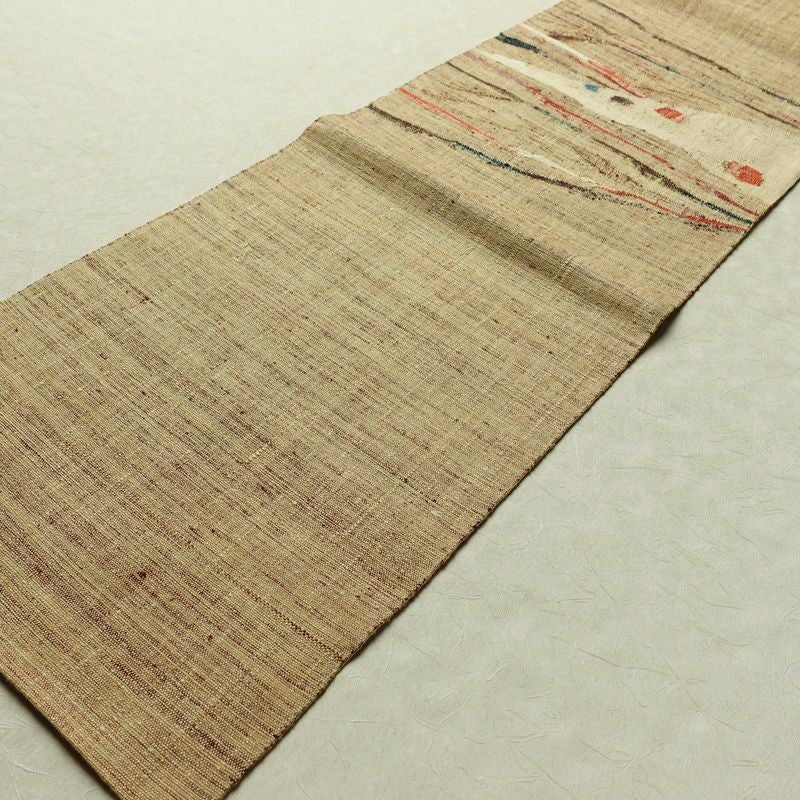 名古屋帯 太鼓柄 良品 正絹 幾何学柄・抽象柄 松葉仕立て なごや帯 リサイクル帯 帯 紬地 ベージュ_画像8