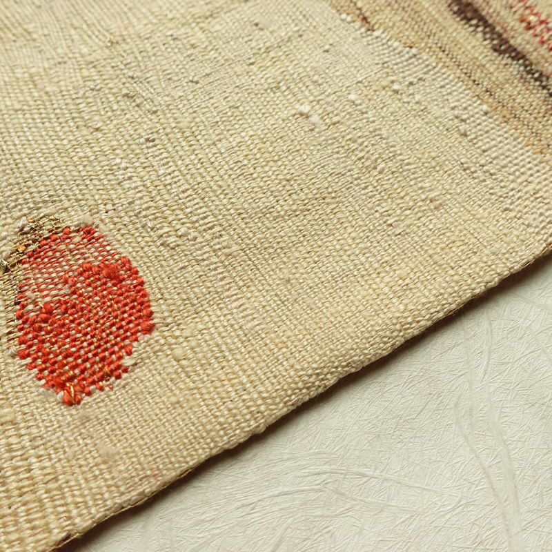 名古屋帯 太鼓柄 良品 正絹 幾何学柄・抽象柄 松葉仕立て なごや帯 リサイクル帯 帯 紬地 ベージュ_画像12