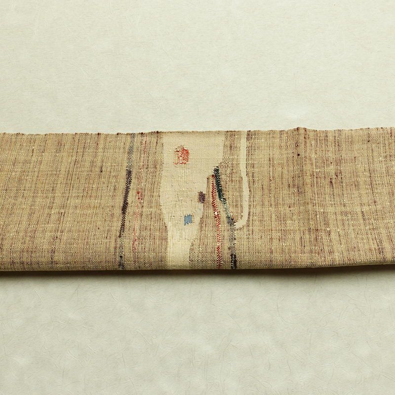 名古屋帯 太鼓柄 良品 正絹 幾何学柄・抽象柄 松葉仕立て なごや帯 リサイクル帯 帯 紬地 ベージュ_画像13