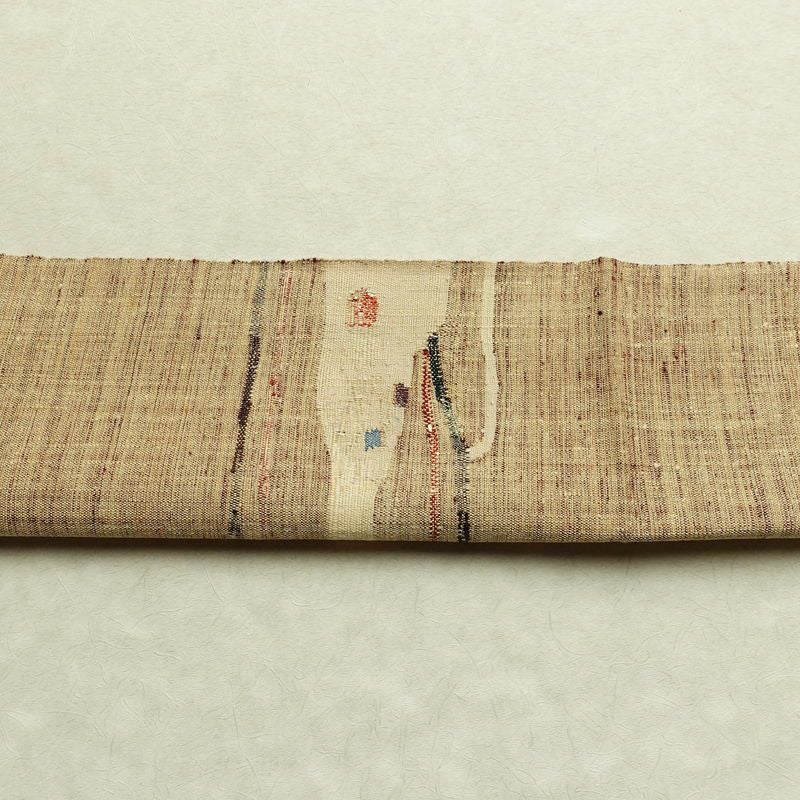 名古屋帯 太鼓柄 良品 正絹 幾何学柄・抽象柄 松葉仕立て なごや帯 リサイクル帯 帯 紬地 ベージュ_画像14