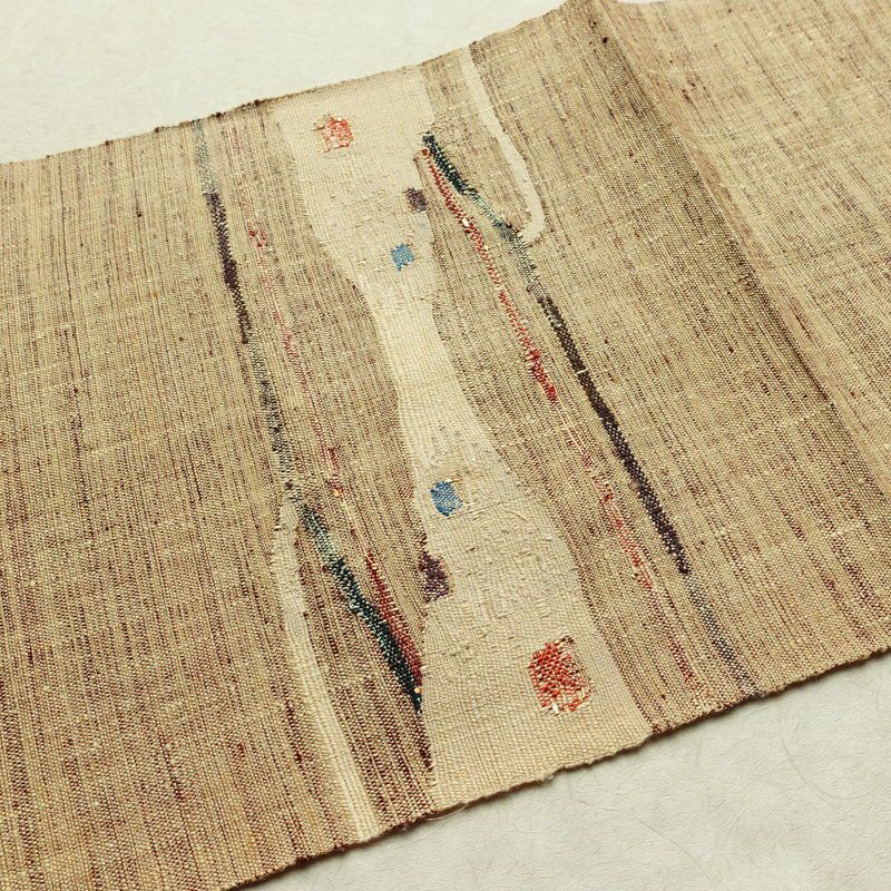 名古屋帯 太鼓柄 良品 正絹 幾何学柄・抽象柄 松葉仕立て なごや帯 リサイクル帯 帯 紬地 ベージュ_画像15