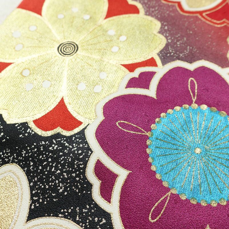 振袖 金駒刺繍 正絹 蝶・昆虫柄 袷仕立て 身丈161cm 裄丈68.5cm リサイクル着物 着物 箔 成人式 二十歳 二十歳の集い パーティー 華やか 桜 赤・朱_画像9