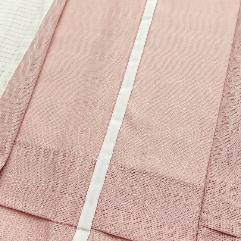 盛夏 色無地 しつけ糸付き 一つ紋付き ポリエステル その他の柄 単衣仕立て 身丈158cm 裄丈64.5cm リサイクル着物 着物 薄物 ピンク_画像18
