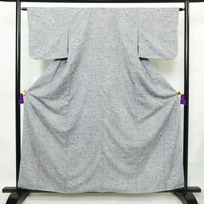 小紋 織柄小紋 正絹 古典柄 袷仕立て 身丈160cm 裄丈63.5cm リサイクル着物 着物 洒落 おしゃれ 青・紺_画像1