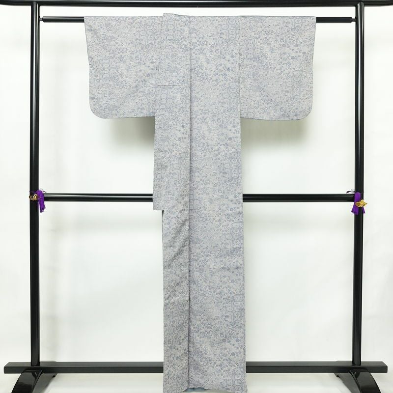 小紋 織柄小紋 正絹 古典柄 袷仕立て 身丈160cm 裄丈63.5cm リサイクル着物 着物 洒落 おしゃれ 青・紺_画像2