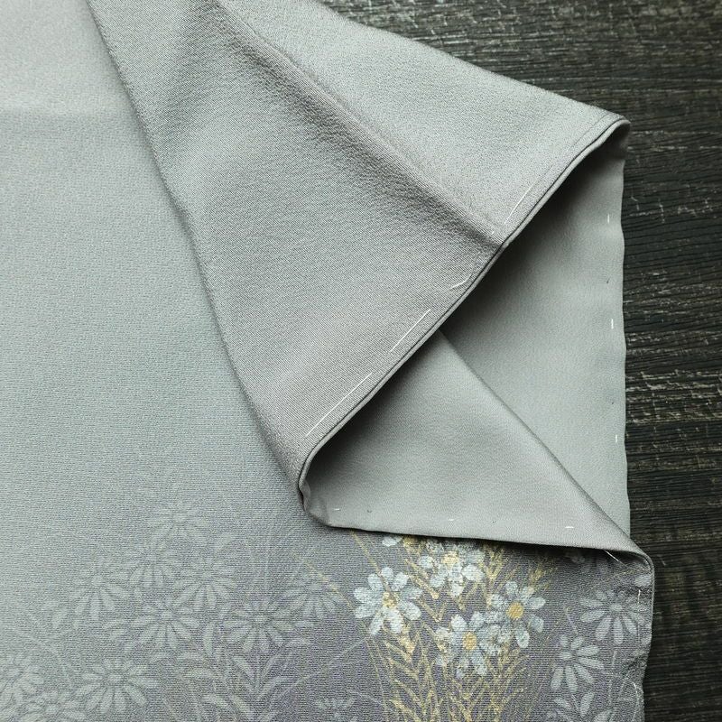 付け下げ 一つ紋付き 正絹 花柄 袷仕立て 身丈158cm 裄丈64.5cm リサイクル着物 着物 箔 入学式 卒業式 七五三 お宮参り フォーマル 上品 グレー_画像13