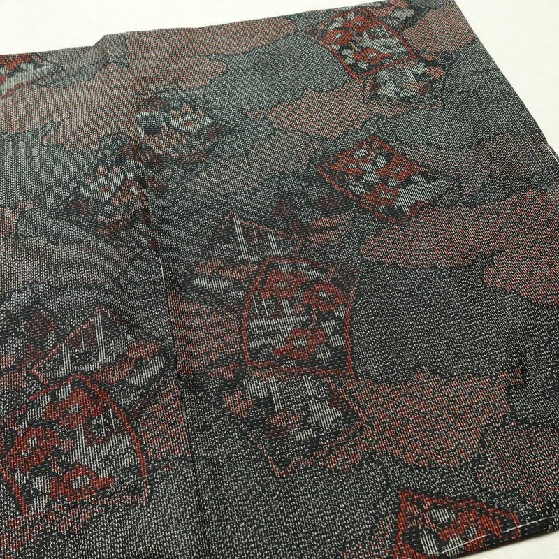 紬 美品 しつけ糸付き 華文紬 手織つむぎ 正絹 古典柄 袷仕立て 身丈158.5cm 裄丈64cm リサイクル着物 着物 黒_画像13