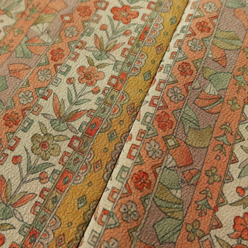 小紋 縮緬 総柄 ポリエステル 縞柄・線柄 袷仕立て 身丈161cm 裄丈65.5cm リサイクル着物 着物 多色使い_画像10