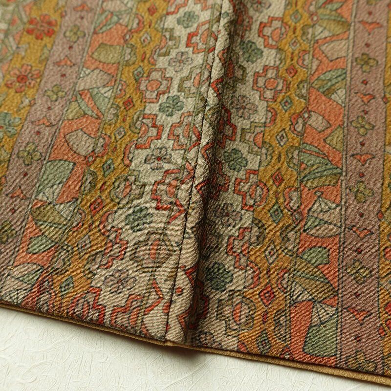 小紋 縮緬 総柄 ポリエステル 縞柄・線柄 袷仕立て 身丈161cm 裄丈65.5cm リサイクル着物 着物 多色使い_画像12