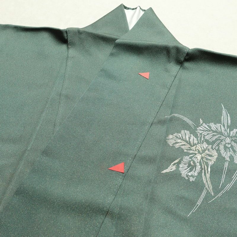 付け下げ 良品 落款入り 正絹 花柄 袷仕立て 身丈166cm 裄丈70cm リサイクル着物 着物 箔 金彩 入学式 卒業式 七五三 お宮参り フォーマル モダン シンプル 緑・うぐいす色_画像18