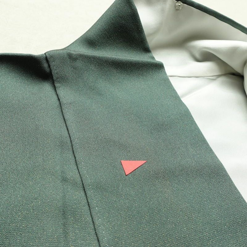 付け下げ 良品 落款入り 正絹 花柄 袷仕立て 身丈166cm 裄丈70cm リサイクル着物 着物 箔 金彩 入学式 卒業式 七五三 お宮参り フォーマル モダン シンプル 緑・うぐいす色_画像21