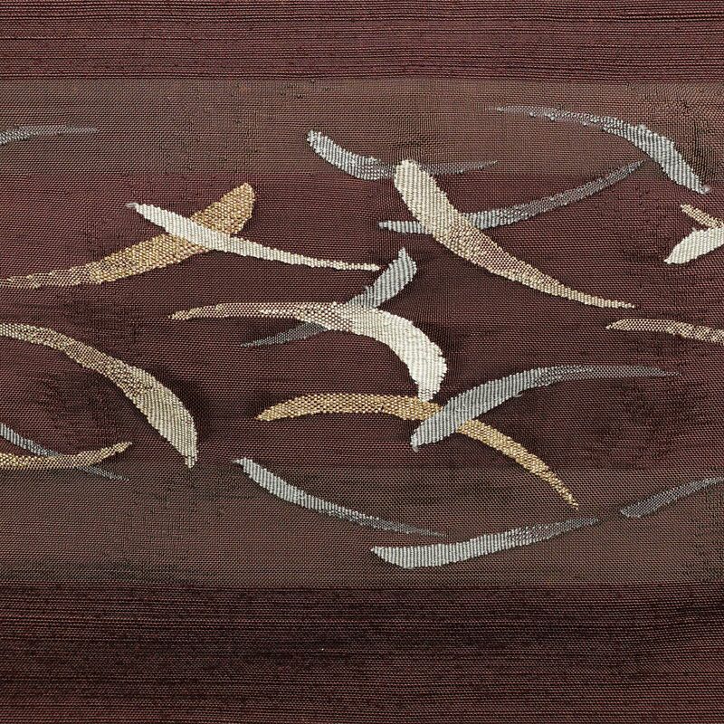 名古屋帯 太鼓柄 良品 正絹 幾何学柄・抽象柄 松葉仕立て なごや帯 リサイクル帯 帯 小豆・エンジ_画像2